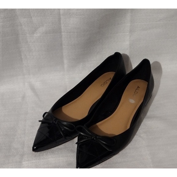 Aldo Shoes Women's 8 Black Ballet Flats Pointed Toe Bow Patent Leather - Picture 5 of 5
